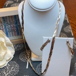 925 Sterling Silver Tri-Tone Necklace and Earring Set